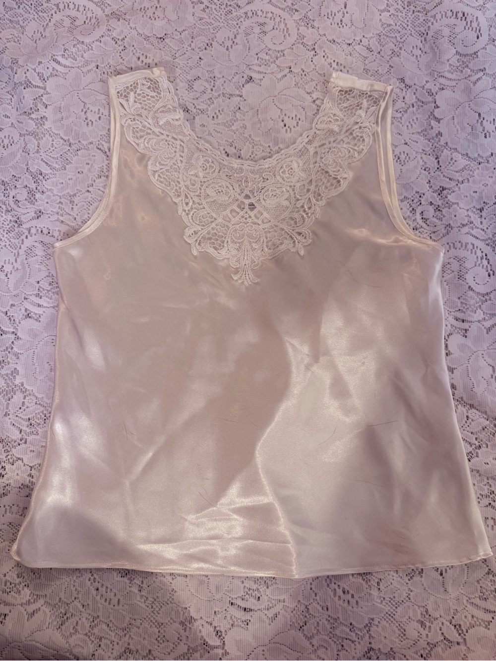 Satin Lace-Trim Chemise Tank in Cream